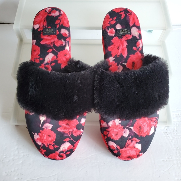 Victoria's Secret Shoes - Victoria's Secret Satin Floral Slippers Size M